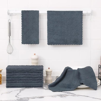 Homaxy 24 Pack Dish Towels for Kitchen (10 x 20 Inches, Dark Grey), Super Soft and Absorbent Coral Velvet Dish Cloths for Washing Dishes, Nonstick Oil Fast Drying Microfiber Cleaning Cloth