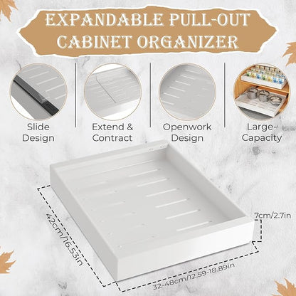 Pull Out Cabinet Organizer -Expandable – 12.56 x 18.89 Inch Pots And Pans Organizer Under Cabinet – Heavy Duty Carbon Steel Pull Out Drawers – Easy Installation No Screw Adjustable Cabinet Drawers