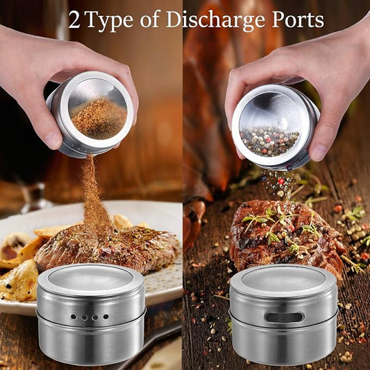 Magnetic Spice Jars,12 Pcs Stainless Steel Spice Tins with Lid and Small Holes for Sprinkle Rust Free Easy to Clean Includes 94 Labeling Stickers