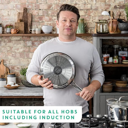 T-Fal x Jamie Oliver Nonstick Coated Stainless Steel Pan 11-Inch, Induction Compatible, Oven Safe up to 500°F, Chef's Stainless Steel Skillet, Frying Pan, Silver