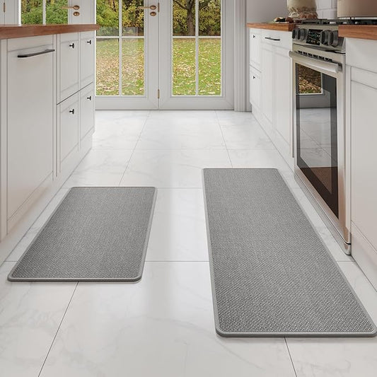 YDKGL Kitchen Mat Set of 2 PCS, Cushioned Non Slip Rugs for Kitchen Floor, Absorbent Runner Comfort Standing Mats Washable for Kitchen, Office, Home Grey 17x30+17x47
