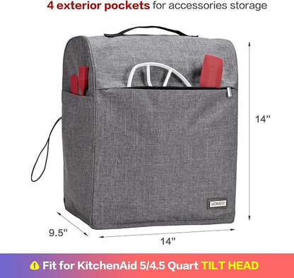HOMEST Stand Mixer Dust Cover Compatible with KitchenAid 5/4.5 Quart Bowl Lift, Zipper Pocket for Various Kitchen Appliance Accessories, Grey (Patent Design)