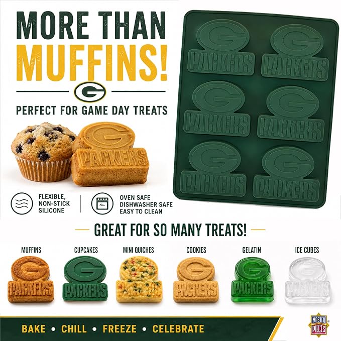 Masterpieces Game Day - FanPans NFL Green Bay Packers Silicone Muffin Pan - Dishwasher Safe