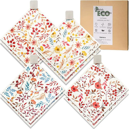 Eulnars Swedish Dishcloths for Kitchen, 8 Pack Watercolor Reusable Paper Towels with Clips, Non-Scratch Swedish Kitchen Towels, Super Absorbent Cellulose Sponge Cloths, Dishwasher Safe, No Odor