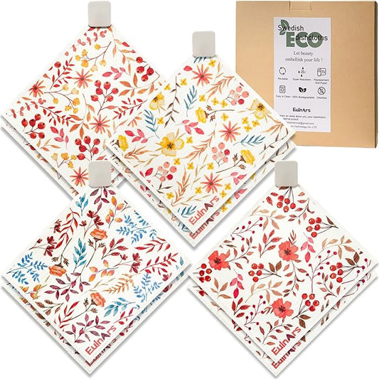 Eulnars Swedish Dishcloths for Kitchen, 8 Pack Watercolor Reusable Paper Towels with Clips, Non-Scratch Swedish Kitchen Towels, Super Absorbent Cellulose Sponge Cloths, Dishwasher Safe, No Odor