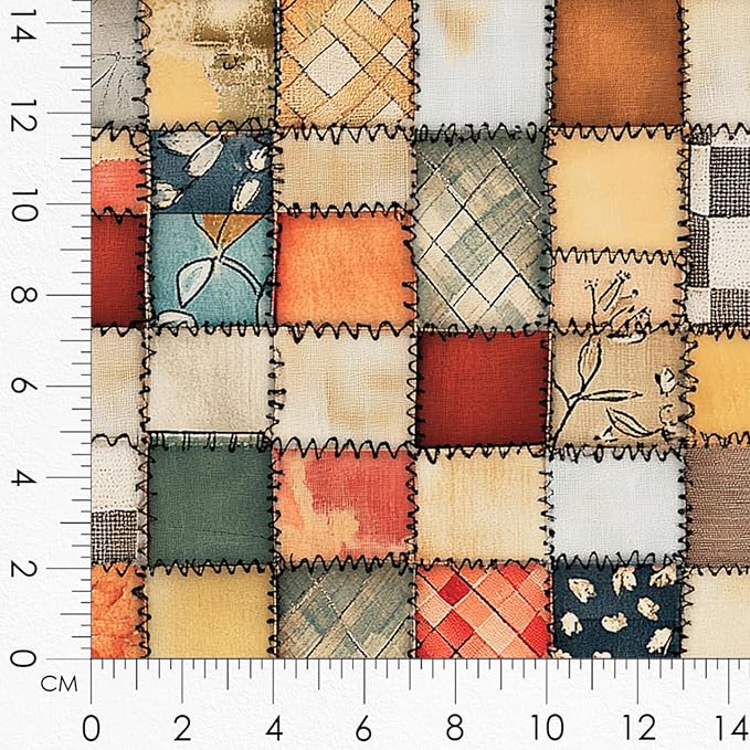 Patchwork Acorn Cotton Fabric Panel – 6 Designs (10×10 inch Each) + Bonus Sheet 29.5×19.6 inch, 100% Cotton 140 GSM, Made in Türkiye