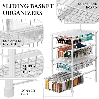 Simple Houseware Stackable Sliding Basket Organizer Drawer, White, 2-Tier