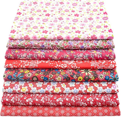 100% Cotton Fabric Squares for Sewing & Quilting - Floral DIY Patchwork Fabric Bundle (20"x20"), Pre-Cut, Red