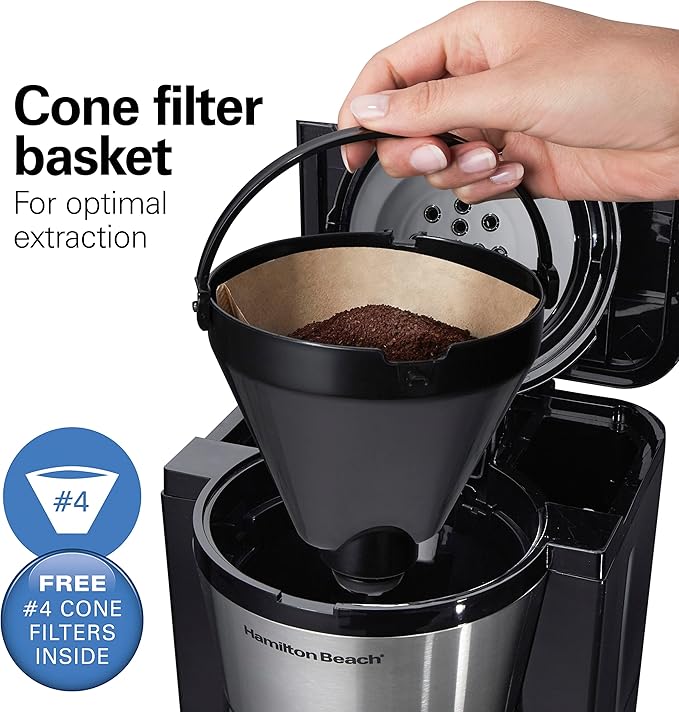 Hamilton Beach Programmable Coffee Maker with 10 Cup Thermal Carafe, 3 Brewing Options, Auto Shutoff & Pause and Pour, Stainless Steel (46899R)