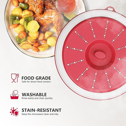 WVM Microwave Splatter Cover Vented for Food with Hook Hole, Splatter Guard & Colander Kitchen Gadget for Food, Meal Prep, Red, M(11"x3.26")-Pack of 1