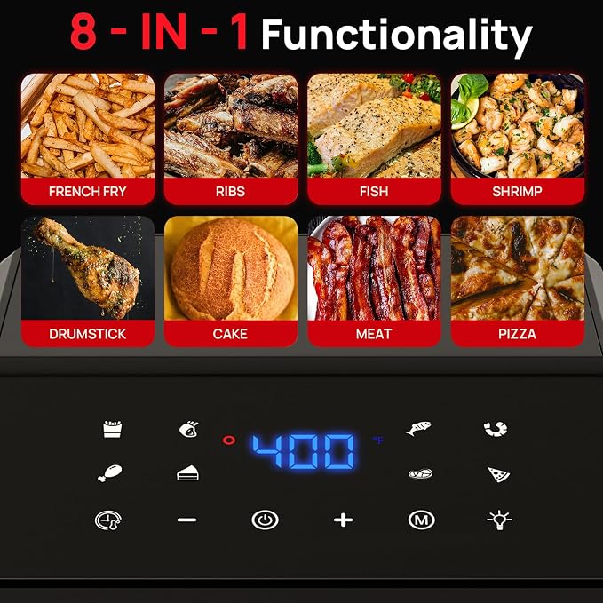 Air Fryer Pro 8 Qt, 8-in-1 Air Fryer with Viewing Window, 360° Rapid Air, 1500W, 80% Less Oil, Nonstick Dishwasher-Safe Basket, PFAS & Teflon-Free, 180°F-400°F, Recipe Book, Black