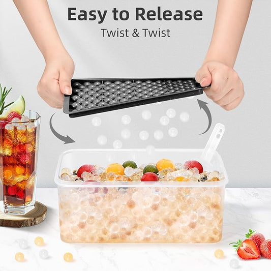 WIBIMEN Mini Ice Cube Trays, 0.55” Tiny Pebble Ice for Iced Coffee & Cocktails, Fast Chill, Easy Twist Release, Stackable with Lid & Storage Bin (4 Pack, Black)