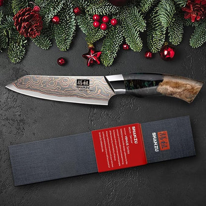 SHAN ZU Damascus Paring Knife 3.74 Inch, Japanese Paring Knives Copper & Damascus Steel High Carbon 33 Layer Hand Forged, Ultra Sharp Fruit Knife Carving Knives with Maple Wood Handle