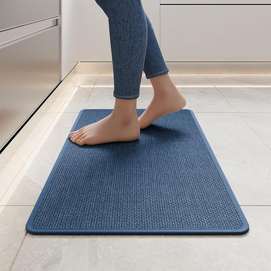 YDKGL Kitchen Mats for Floor, Super Absorbent Kitchen Rugs Non Slip Washable, Soft Imitation Linen Braided Kitchen Runner Rug, Standing Mat Kitchens Sink Mat, Easy to Clean, Blue 17x30