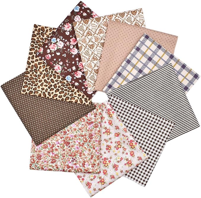10pcs 12 x 12 inches (30cmx30cm) Print Coffee Series Fabric Bundle Squares Patchwork DIY Sewing Scrapbooking Quilting Pattern Artcraft
