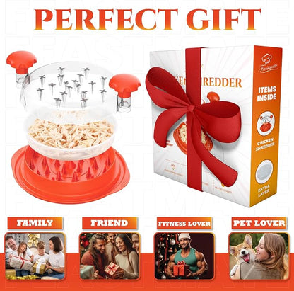Orange Chicken Shredder Tool Twist 10" Upgraded 3-Layer Meat Shredder for Chicken Breast, Pork & Beef | Transparent Visible Lid Food Shredder with Removable Plate, Non-Slip Base, BPA-Free