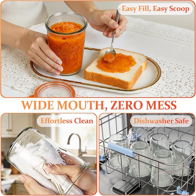Wide Mouth Canning Jars 27 oz - 2 Pack Sourdough Starter Jars with Glass Airtight Lids & Plastic Lids, Large Glass Canisters with 2 Measurement Marks for Food Storage, Fermenting, Pickling, Meal Prep