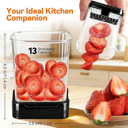 2 Pack Fruit Slicer Cup for Strawberry, Banana, Hard-Boiled Egg - Detachable Cutter with Push Plate - Rapid & Safe Slicing Kitchen Gadget for Quick Meal Prep(Black + Red)