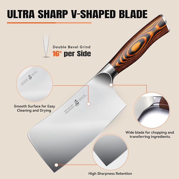 TUO Meat Cleaver Knife, 6 inch Sharp Multi-Purpose Chopper for Meat Vegetable Cutting, German High Carbon Steel Butcher Knife with Pakkawood Handle