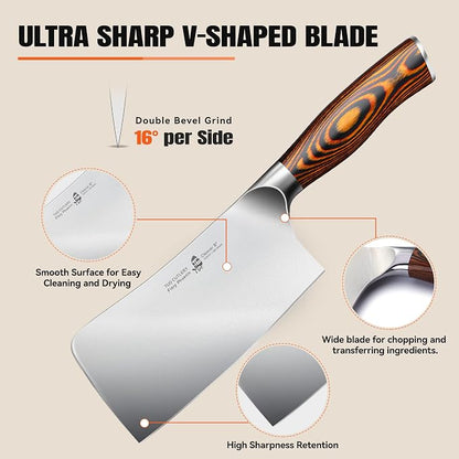 TUO Meat Cleaver Knife, 6 inch Sharp Multi-Purpose Chopper for Meat Vegetable Cutting, German High Carbon Steel Butcher Knife with Pakkawood Handle