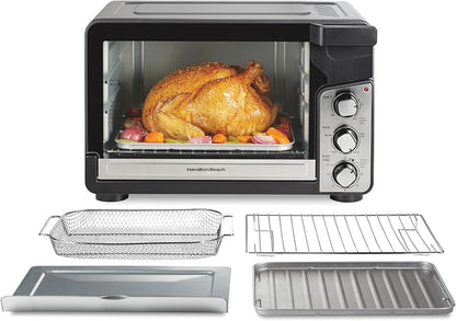 Hamilton Beach Easy View XL Toaster Oven with Sure-Crisp® Air Fry, 6 Slice Capacity, Black with Stainless Steel Accents, R31460 (Renewed)