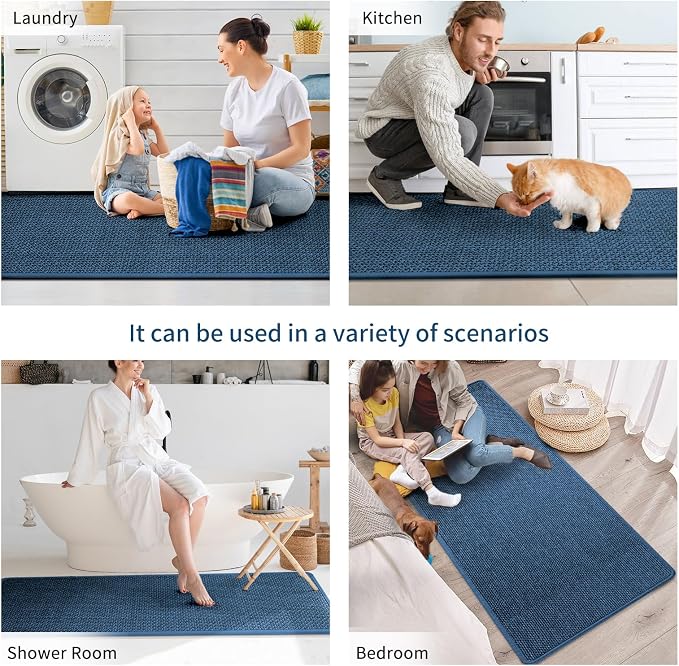 YDKGL Kitchen Mats for Floor, Super Absorbent Kitchen Rugs Non Slip Washable, Soft Imitation Linen Braided Kitchen Runner Rug, Standing Mat Kitchens Sink Mat, Easy to Clean, Blue 17x30