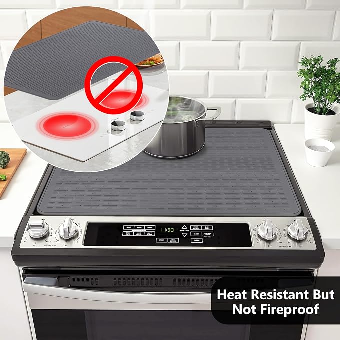 Stove Top Cover for Electric Stove- Range Covers for Electric Stove,Silicone XXL Dish Drying Mat, Glass Cooktop Covers, Flat RV Range top Mats (Gray, 28"x20")