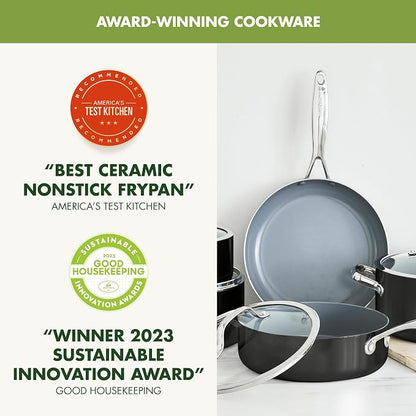 GreenPan Valencia Pro 9 Piece Ceramic Nonstick Cookware Set, PFAS-Free, Induction Ready, Hard Anodized Pots & Pans with Lids, Compatible on All Cooktops, Dishwasher & Oven Safe, Gray