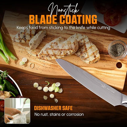 8 inch Professional Chef Cooking Knife with Finger Guard - Super Sharp Kitchen Knife for Precision Cutting - Ideal Kitchen Gadget for Chefs with Ergonomic Handle.