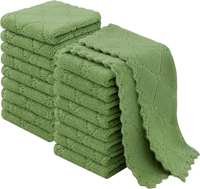 Homaxy 18 Pack Kitchen Cloths Dish Towels (7" x 9", Grass Green), Super Soft and Absorbent Coral Velvet Dishcloths, Fast Drying No Lint Microfiber Cleaning Cloth