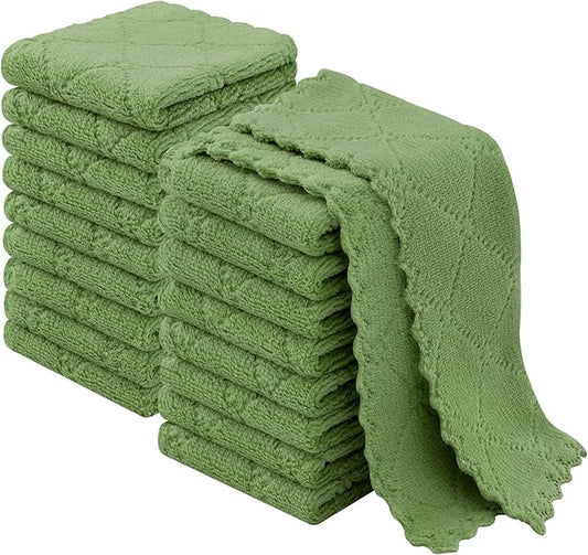 Homaxy 18 Pack Kitchen Cloths Dish Towels (7" x 9", Grass Green), Super Soft and Absorbent Coral Velvet Dishcloths, Fast Drying No Lint Microfiber Cleaning Cloth