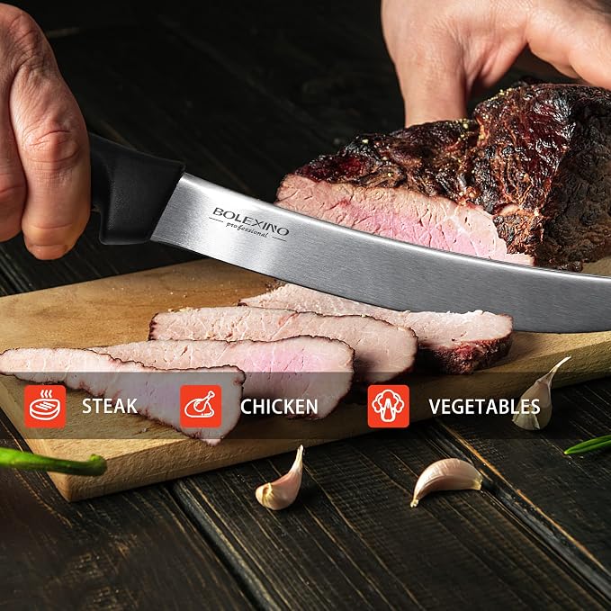 8 Inch Curved Breaking Butcher Knife With Ergonomic Handle, Good Sharpness For Meat Steak Cutting Slicing, High-Carbon Japanese Stainless Steel