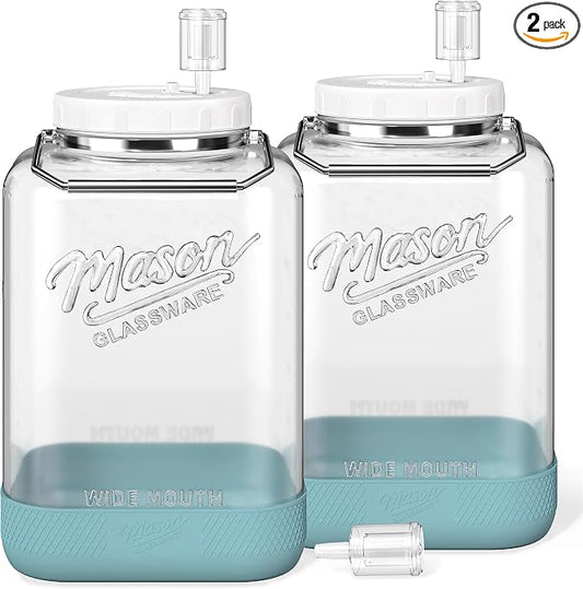 2 Pack Large Fermentation Jars with Airlock, 2 Gallon Glass Jar with Airtight Lid-Wide Mouth Mason Jar with Handle & Non-slip Base for Mead Making & Kombucha, Pickle Jar, Kimchi Containers