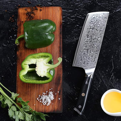 TURWHO Professional Nakiri Knife 7 Inch - Classic Damascus pattern Japanese VG-10 Steel Chef Knives