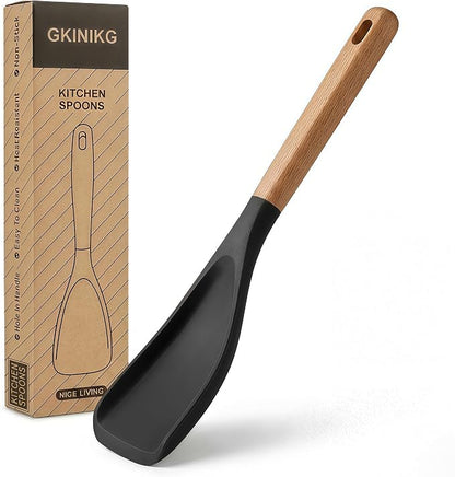 Silicone Spoon Spatula for Cooking, Flexible Spoon for Stirring, Scooping and Scraping, Safe for Nonstick Cookware, Black