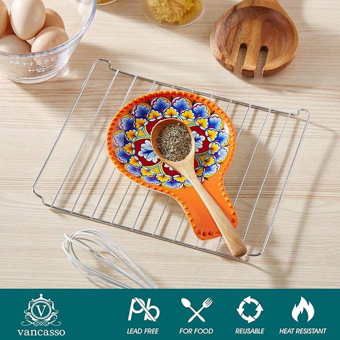 vancasso Ceramic Spoon Rest for Stove Top, 7.7 Inch Cooking Spoon Holder for Kitchen Counter Decor, Spoon Holder for Coffee Spoon Rest, Spoon Cradle, Spatula, Spoons or Tongs, Decorations, Orange