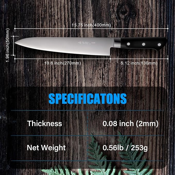 Japanese Chef Knife 10.6 inches, Professional Japanese Gyuto Knife with Black Ergonomic Handle for Household or Work