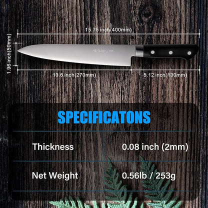 Japanese Chef Knife 10.6 inches, Professional Japanese Gyuto Knife with Black Ergonomic Handle for Household or Work