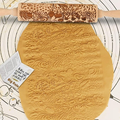 Valentine Embossed Rolling Pins for Cookies, Wooden Engraved Rolling Pin for Baking, Embossing Rolling Pin with Design Patterned Rolling Pin Decorative Springerle Cookie Mold Stamp Clay Pattern Roller