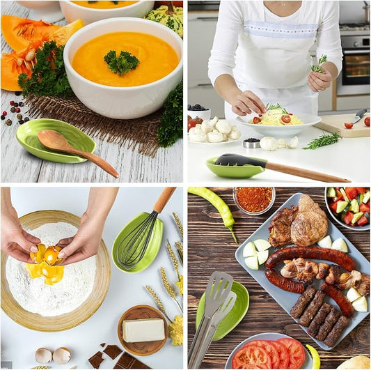 Spoon Rest for Stove Top, Hasense Ladle Holder for Countertop, Ceramic Cooking Utensil Rest for Ladle, Spatula and Tongs, Heat-Resistant Spoon Holder for Coffee Station and Kitchen, Green