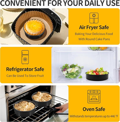 P&P CHEF Cake Pan Set of 3, Non-Stick Round Baking Cake Pans Tins for Tier Smash Cakes, Non-Toxic & Solid, Stainless Steel Core & Leak-Proof, 6 Inch
