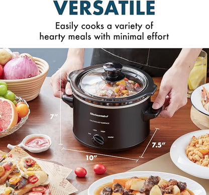 Elite Gourmet MST-250XBX Electric Slow Cooker Ceramic Pot, with Adjustable Temp, Entrees, Sauces, Soups, Roasts, Stews & Dips, Dishwasher Safe (1.5 Quart, Black)