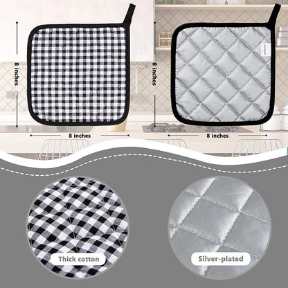 Joyhalo 4 Pack Pot Holders for Kitchen,Cotton Oven Holder with Great Heat Resistance,Non Slip Hot Pads for Kitchen Clearance,Black Buffalo Plaid
