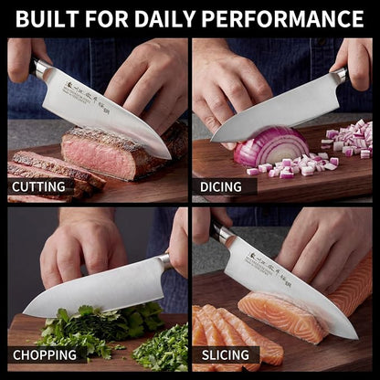 6.7 Inch Santoku Knife, Made in Japan, Ultra Sharp AUS-8 High Carbon Stainless Steel Japanese Chef Knife with Ergonomic Sakura Handle, Kitchen Knife Gifts for Women Men