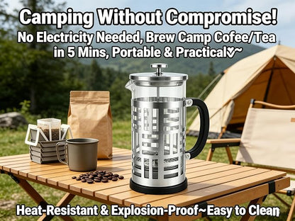 French Press Coffee Maker 34 oz, Glass Coffee Press with 316 Stainless Steel Filter, Plastic-Free Brewer for Coffee, Cold Brew,Tea & Cocoa, With Extra Filter