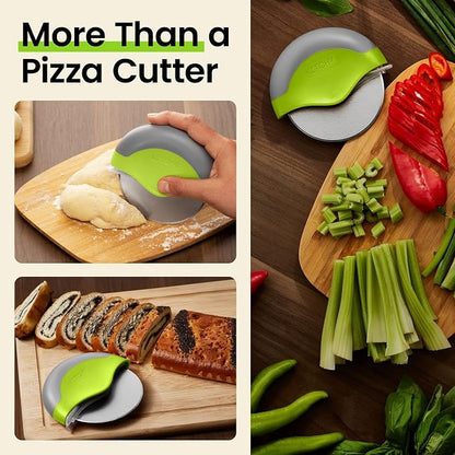 Kitchy Pizza Cutter Wheel, Heavy Duty Ergonomic Pizza Slicer with Easy Grip Non-Slip Handle and Blade Cover, Dishwasher Safe (Green)
