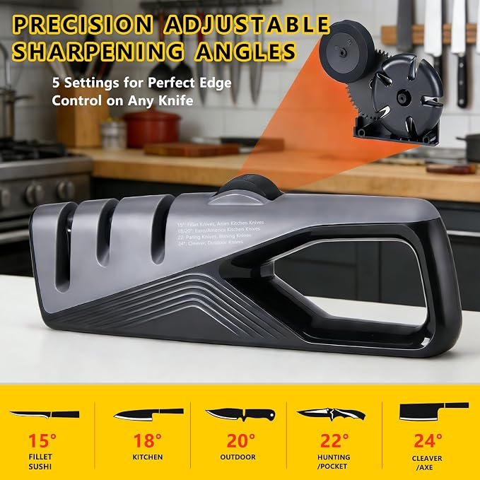 Knife Sharpener, 5 Adjustable Angle, 3 in 1 Professional Chef's Kitchen Knife Accessories, Kitchen Blade & Scissors Sharpening Tool, Versatile Manual Knife Sharpener, Easy to Use, for Kitchen Knife