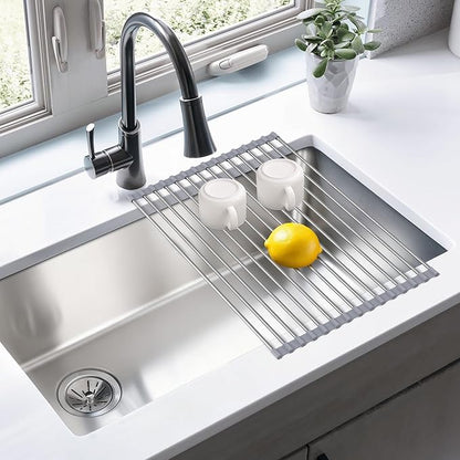 Sink Drying Rack, 17.5" X 11.8", Roll Up Dish Drying Rack for Kitchen, Gray