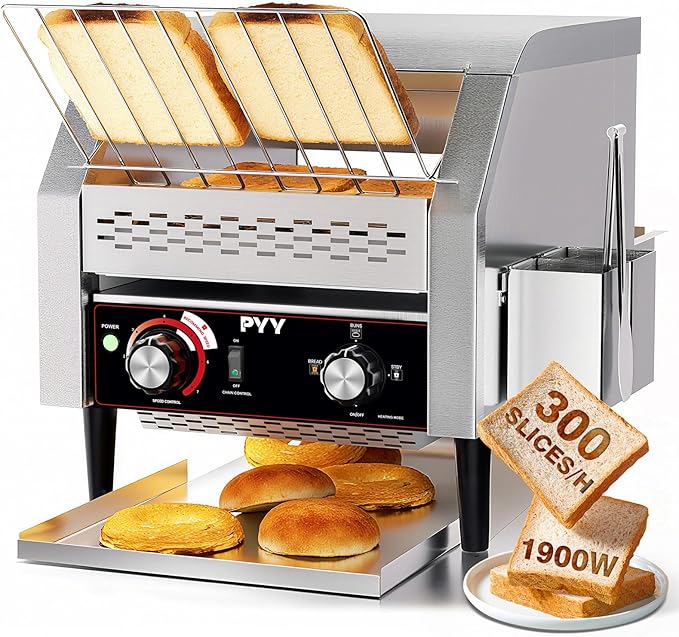 PYY Commercial Conveyor Toaster 300pcs/h - Electric Conveyor Belt Toaster for Toast, Bun, Bagel, Bread, Heavy Duty Stainless Steel Toaster Oven for Restaurant, Bakery, Buffet Use