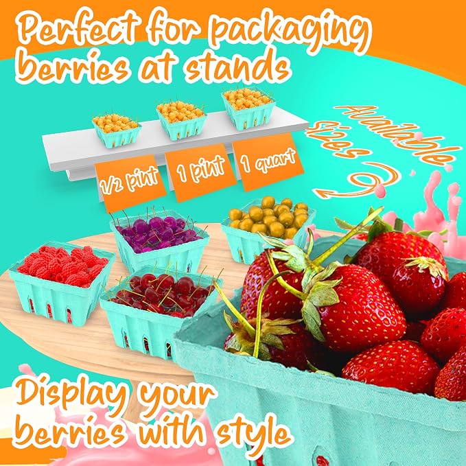 MT Products Green Berry Basket 1 Pint - Molded Pulp Fiber Vented Produce Basket (Pack of 15) - Made in the USA